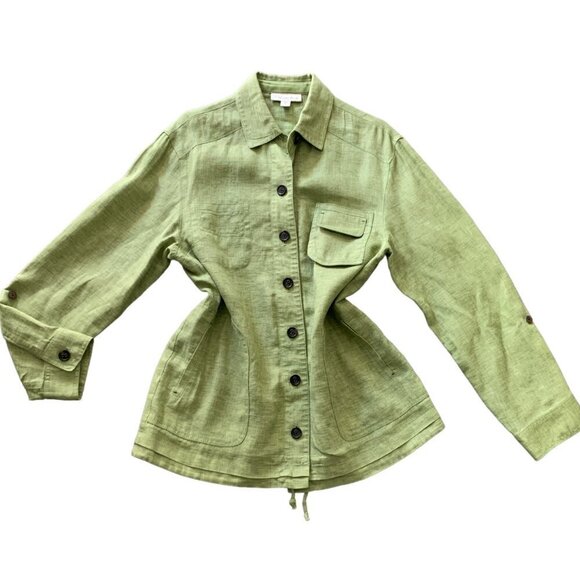 Coldwater Creek Linen Button Front Shirt-Jacket Sz M (10/12) Green #118D - Picture 6 of 10